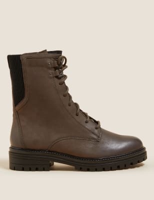 

Womens M&S Collection Wide Fit Leather Lace Up Flat Ankle Boots - Dark Grey, Dark Grey