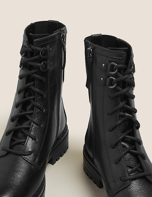 Wide Fit Leather Lace Up Flat Ankle Boots
