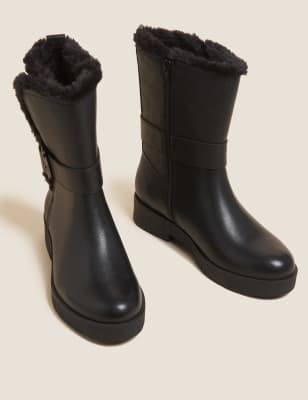 ladies ankle boots fur trim