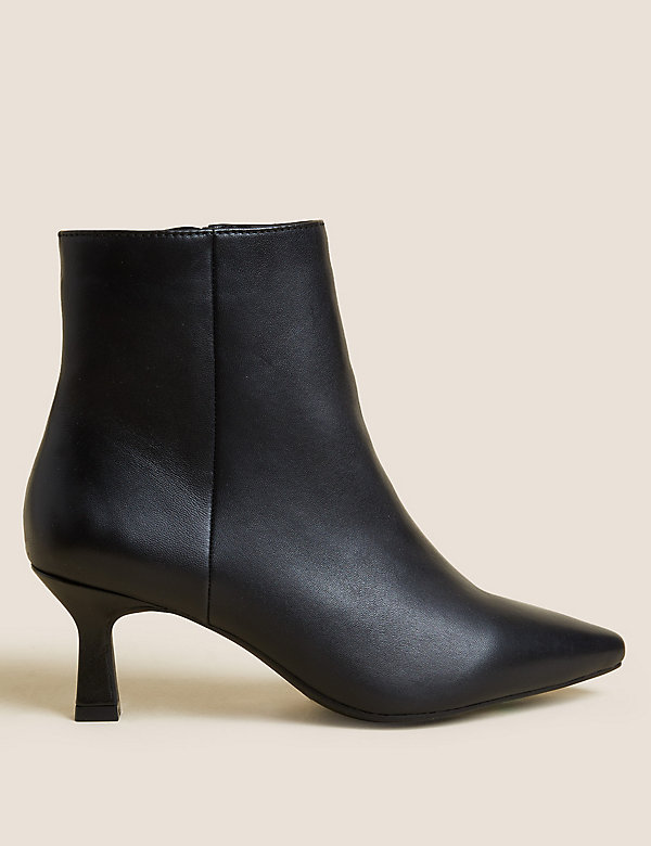 Wide Fit Leather Kitten Heel Ankle Boots - IS