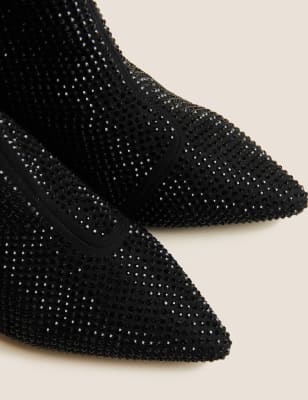 Wide Fit Sparkle Kitten Heel Ankle Boots