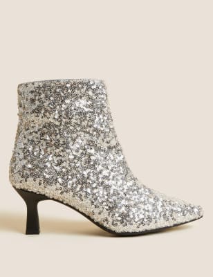 Silver sequin ankle booties sale