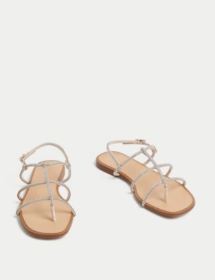 Sparkle Buckle Strappy Flat Sandals