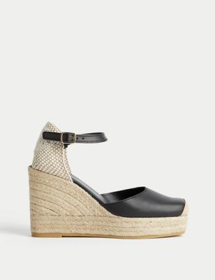 

Womens M&S Collection Closed Toe Ankle Strap Wedge Espadrilles - Black Mix, Black Mix