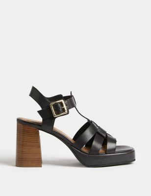 M&S Womens Leather Buckle Platform Sandals - 3 - Black, Black,Tan
