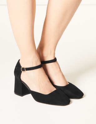 Wide Fit Suede Block Heel Court Shoes