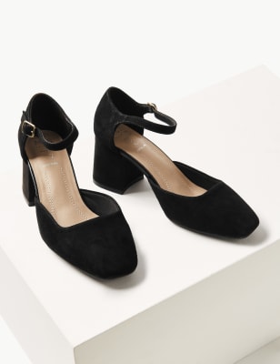 Suede block heel court shoes new arrivals