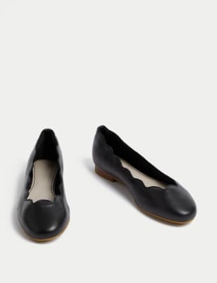 Wide Fit Leather Scalloped Ballet Pumps | M&S Collection | M&S