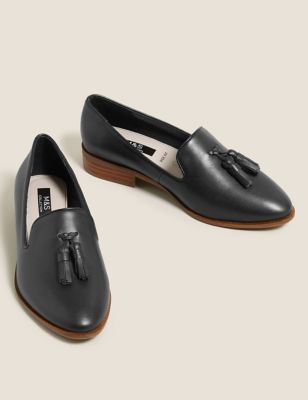 M&S Womens Wide Fit Leather Tassel Loafers