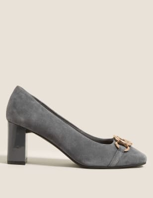 

Womens M&S Collection Wide Fit Suede Block Heel Court Shoes - Grey, Grey