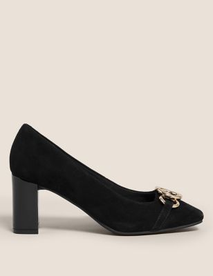 

Womens M&S Collection Wide Fit Suede Block Heel Court Shoes - Black, Black