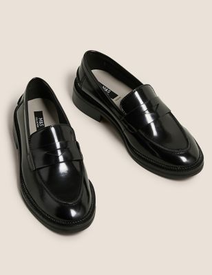 M&S Womens Wide Fit Leather Flat Loafers
