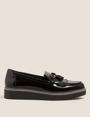 

Womens M&S Collection Wide Fit Leather Tassel Flatform Loafers - Black, Black