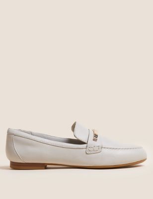 Womens M&S Collection Wide Fit Leather Trim Loafers - Ivory, Ivory