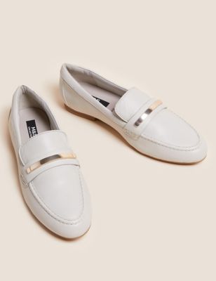 M&S Womens Wide Fit Leather Trim Loafers