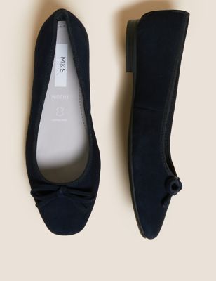 Womens M&S Collection Wide Fit Suede Stain Resistant Ballet Pumps - Navy