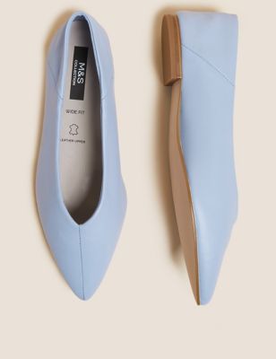 

Womens M&S Collection Wide Fit Leather Pointed Ballet Pumps - Pale Blue, Pale Blue