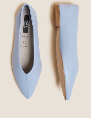 

Womens M&S Collection Wide Fit Leather Pointed Ballet Pumps - Pale Blue, Pale Blue