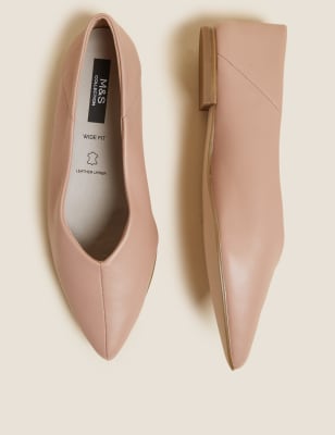 

Womens M&S Collection Wide Fit Leather Pointed Ballet Pumps - Dusted Pink, Dusted Pink