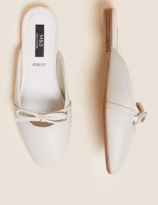 

Womens M&S Collection Leder-Mules mit Schleife in weiter Passform - Ivory, Ivory