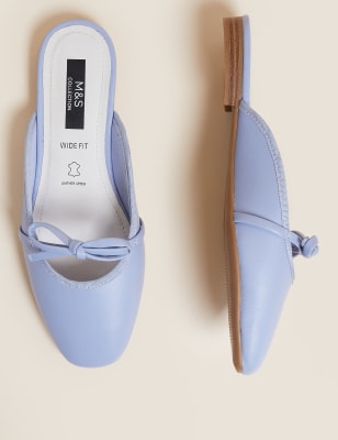 

Womens M&S Collection Wide Fit Leather Bow Mules - Pale Blue, Pale Blue