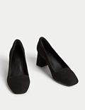 Wide Fit Leather Block Heel Court Shoes