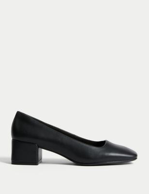 M&S Womens Slip On Block Heel Court Shoes - 3 - Black, Black,Platinum,Navy