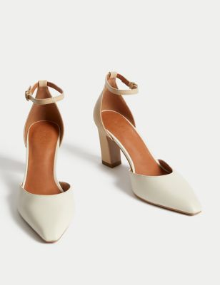 Leather Ankle Strap Pointed Court Shoes