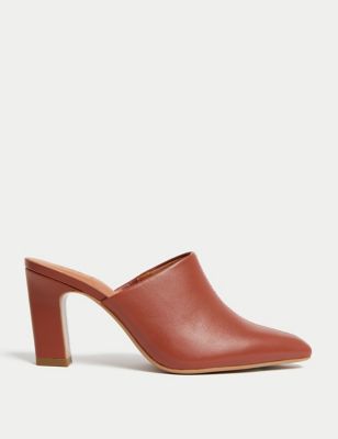 M&S Womens Leather Statement Heel Pointed Mules - 3 - Terracotta, Terracotta,Black