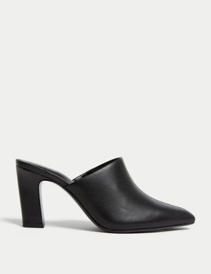 Leather Statement Heel Pointed Mules | M&S Collection | M&S