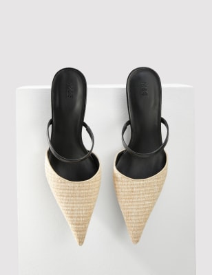 Raffia Kitten Heel Pointed Mules