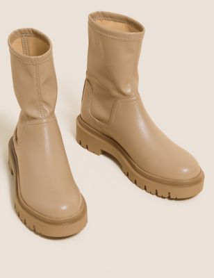 M&S Collection Chunky Cleated Flatform Ankle Boots - 4.5 - Camel, Camel