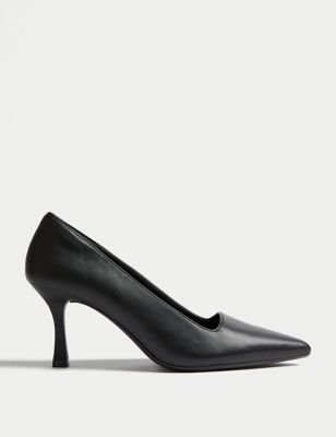 M&S Womens Leather Stiletto Heel Court Shoes - 3 - Black, Black,Platinum
