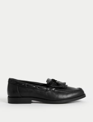 M&S Womens Tassel Bow Flat Loafers - 3 - Black, Black