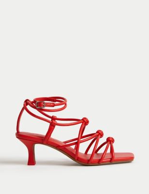 M&S Womens Knot Strappy Kitten Heel Sandals - 4 - Red, Red