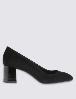 Suede Block Heel Square Toe Court Shoes | M&S Collection | M&S