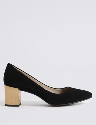 Suede Block Heel Court Shoes | M&S