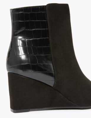 black wedge ankle boots wide fit
