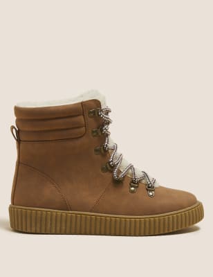 

M&S Collection Botines de ancho especial con cordones de plataforma planaWomens - Tan, Tan