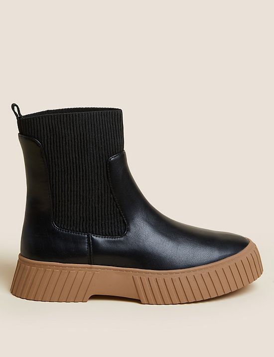 Wide Fit Chelsea Flatform Ankle Boots