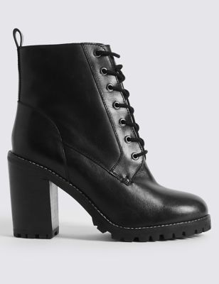 Leather Block Heel Side Zip Ankle Boots | M&S Collection | M&S