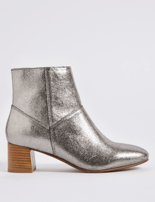 Leather Block Heel Panel Ankle Boots | M&S