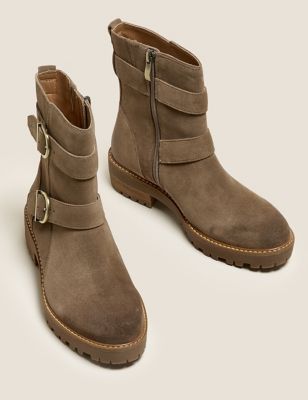 M&S Per Una Womens Suede Biker Buckle Ankle Boots