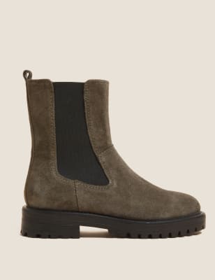 

Womens M&S Collection Chelsea-Stiefeletten aus Wildleder mit Blockabsatz - Khaki, Khaki