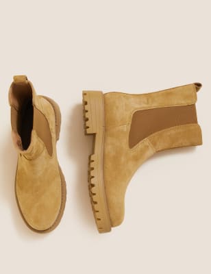 

M&S Collection Botines Chelsea de ante con tacón en bloqueWomens - Natural Beige, Natural Beige