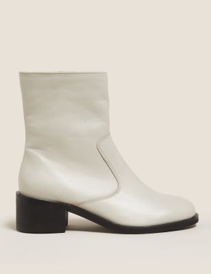 

Womens M&S Collection Lederstiefeletten mit Blockabsatz - Stone, Stone