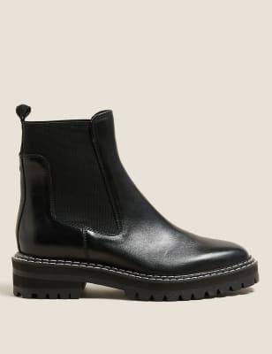 

Womens M&S Collection The Chunky Leather Chelsea Boots - Black, Black