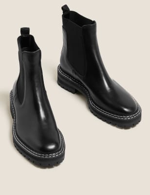 leather black chunky boots