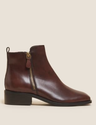 

M&S Collection Botines de piel con puntera cuadrada y tacón en bloqueWomens - Chocolate, Chocolate
