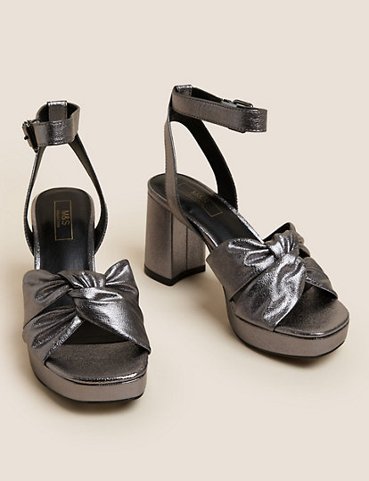 Metallic Knot Ankle Strap Platform Sandals